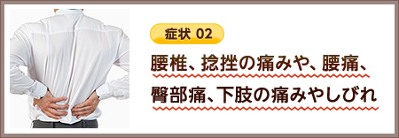 腰椎、捻挫の痛みや、腰痛、臀部痛、下肢の痛みやしびれ